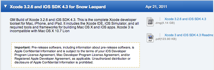 Download Xcode 3.2.6 and iOS SDK 4.3 for Snow Leopard. You need to install the whole package.